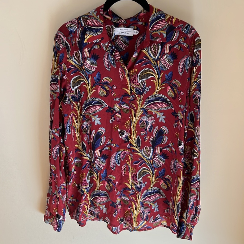 & Other Stories Silk Long Sleeve Paisley Floral Blouse